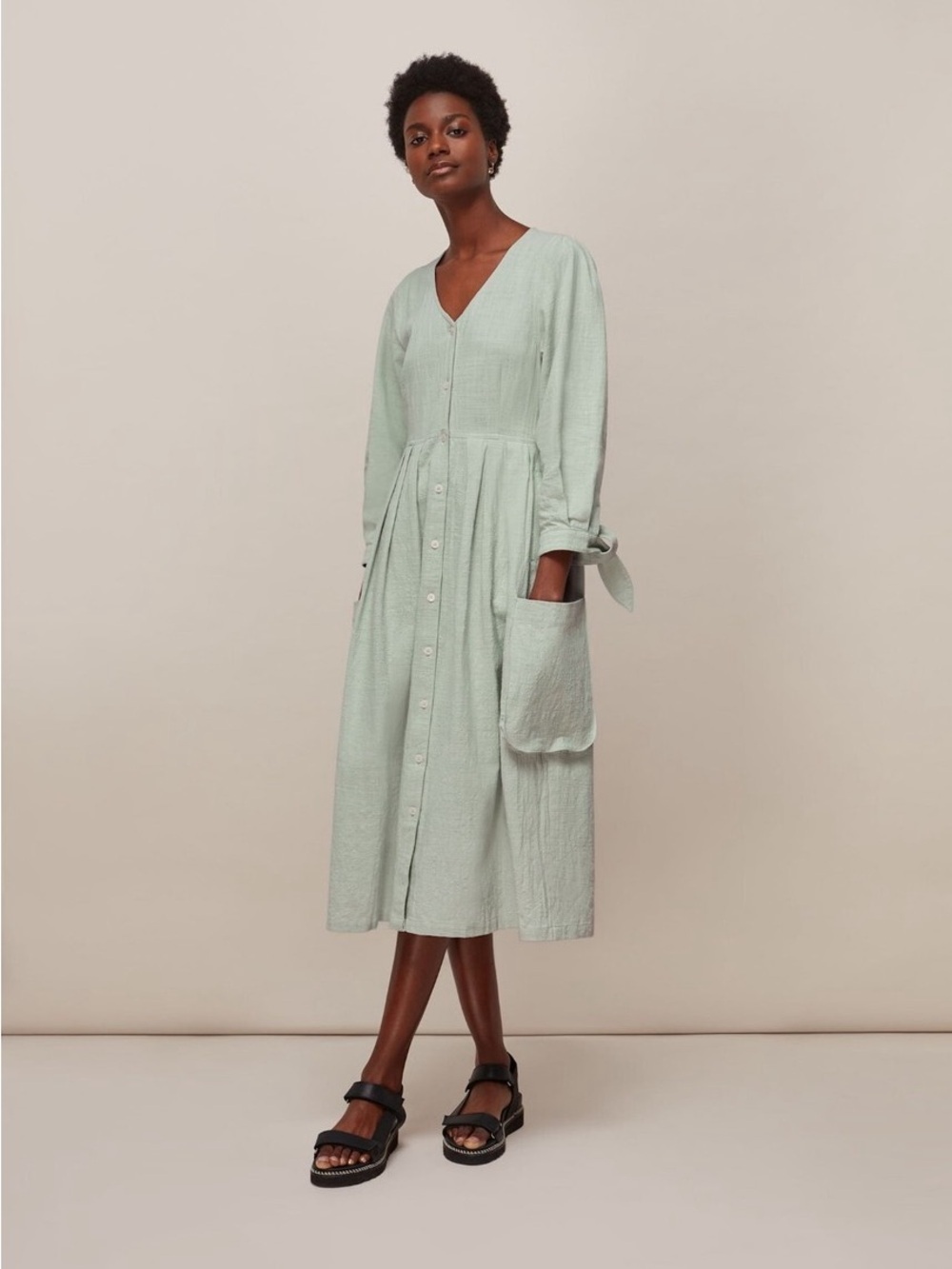 WHISTLES X LF MARKEY Orlando Sage Mint Green 100% Cotton Dress Size US 6 VGUC